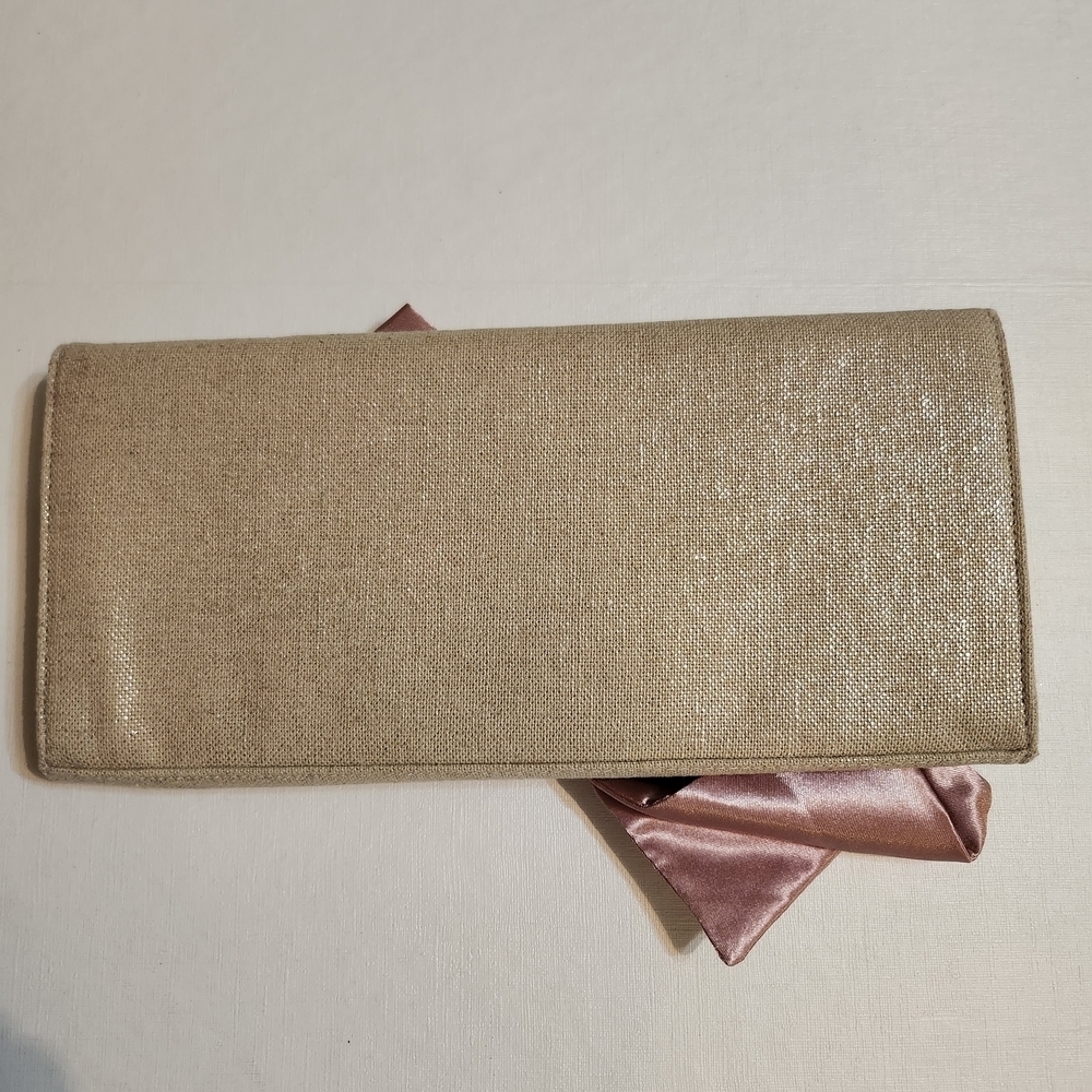 Prom Chic Pink and Tan Clutch with Satin Bow - Picture 4 of 8
